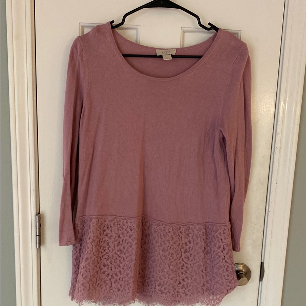 LOFT Pink Peplum Blouse with Elegant Lace